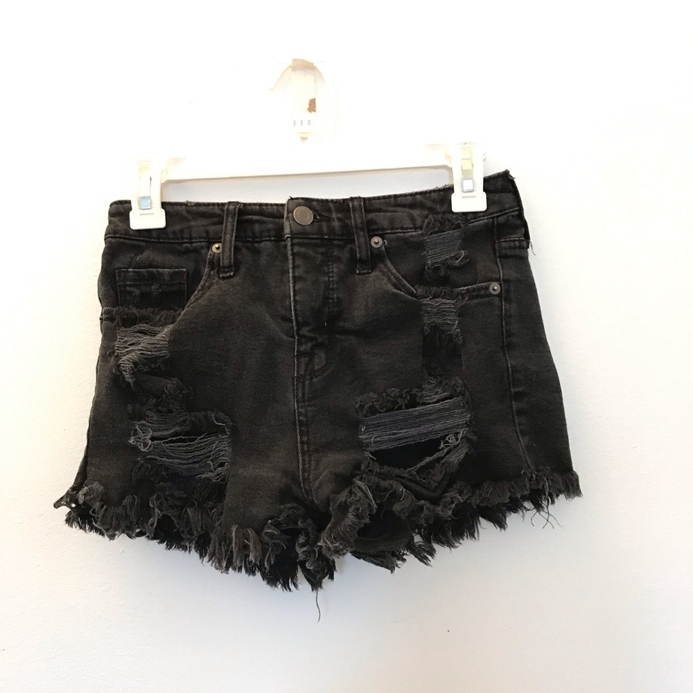 High rise black ripped shorts